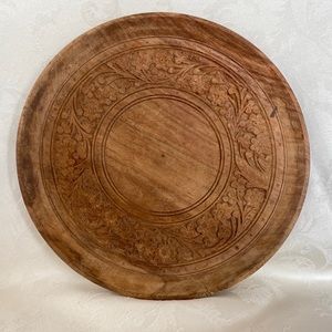 Vintage Wooden Plate with Handcrafted Carved Flower Patterns Archana